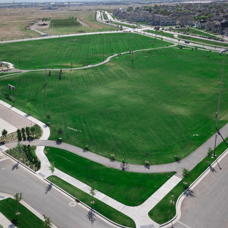 Aerial View of Highland park grass sports field